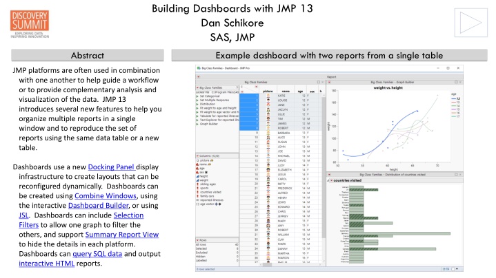 Building Dashboards with JMP 13: Organizing and Reproducing Reports Dynamically