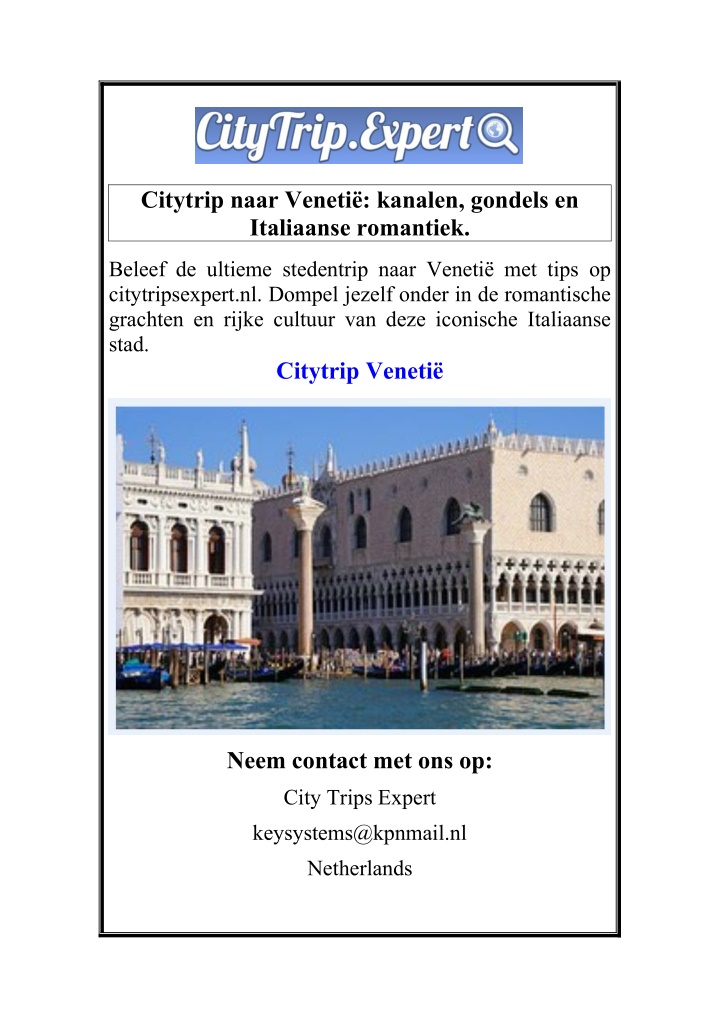 citytrip naar veneti kanalen gondels n.w