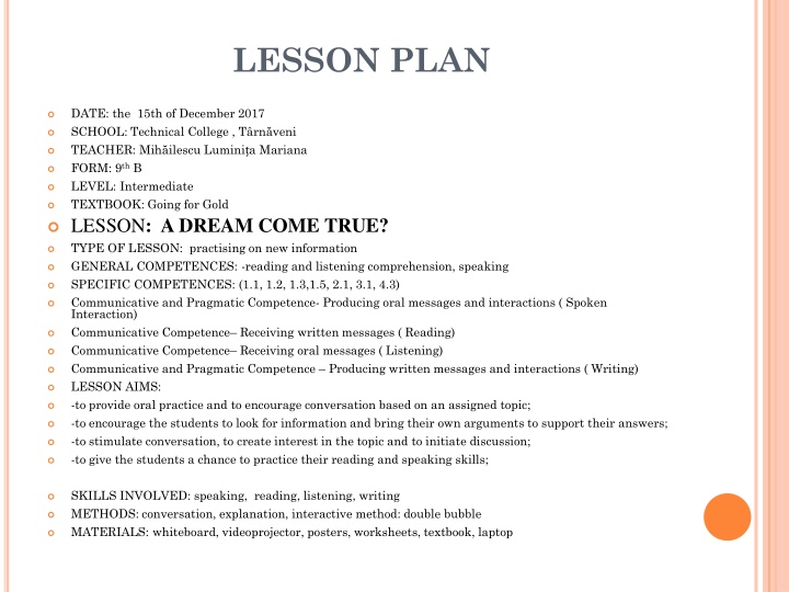 Engaging English Lesson Plan: A Dream Come True?