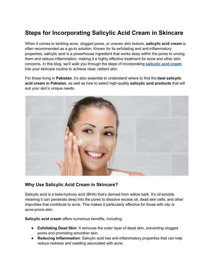 steps for incorporating salicylic acid cream n.w