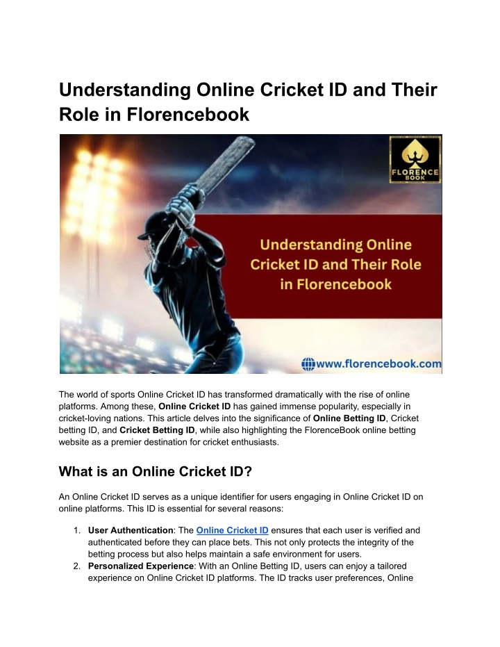 understanding online cricket id and their role n.w