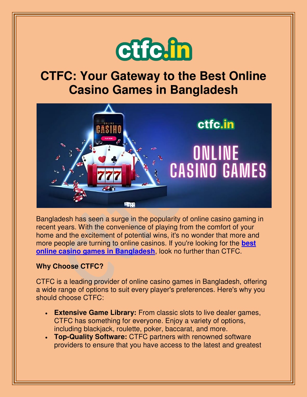 ctfc your gateway to the best online casino games l.w