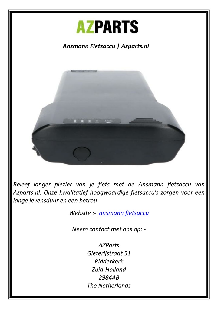ansmann fietsaccu azparts nl n.w