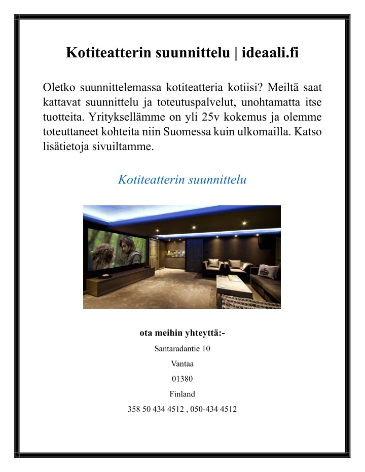 kotiteatterin suunnittelu ideaali fi n.w