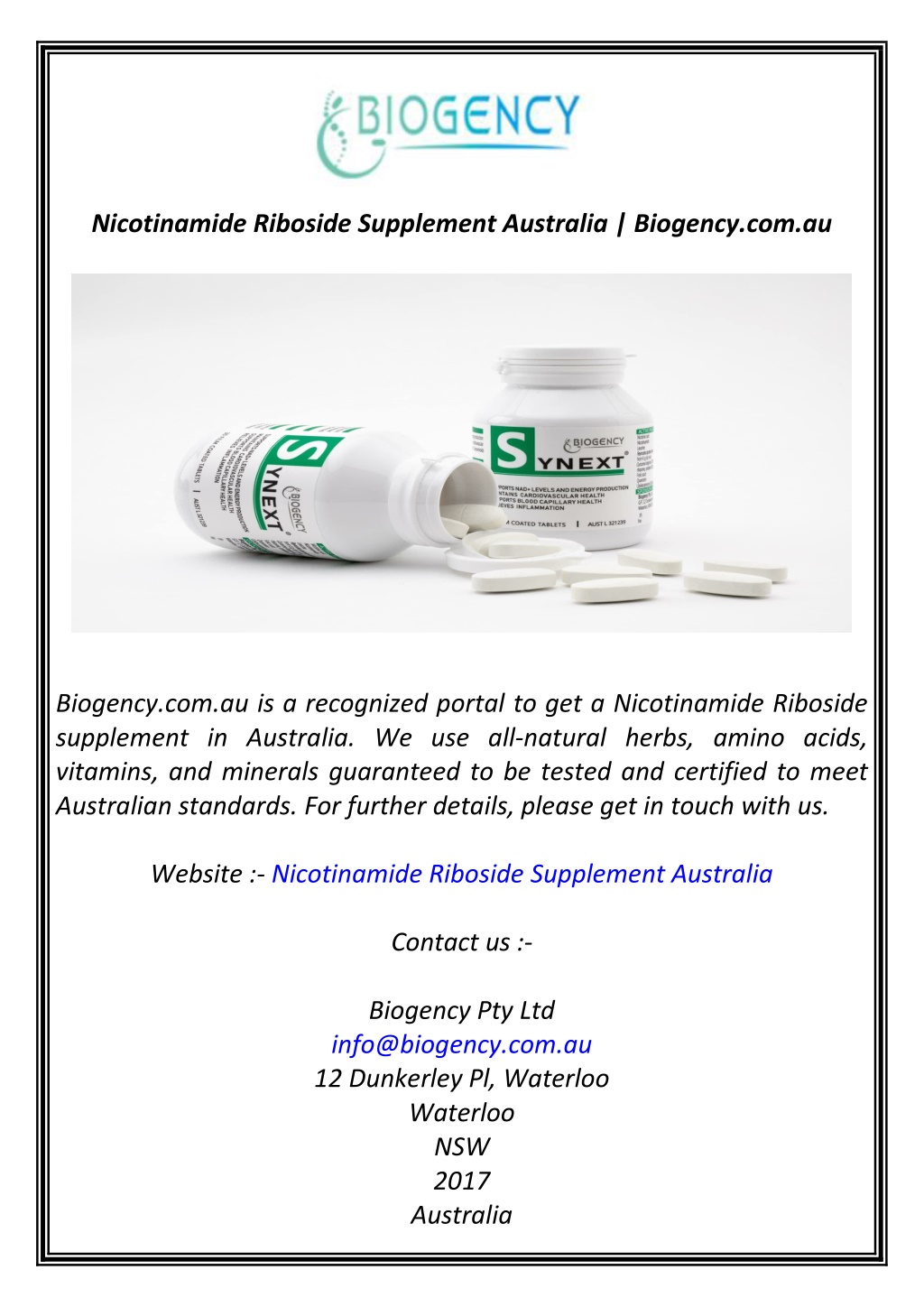 nicotinamide riboside supplement australia l.w