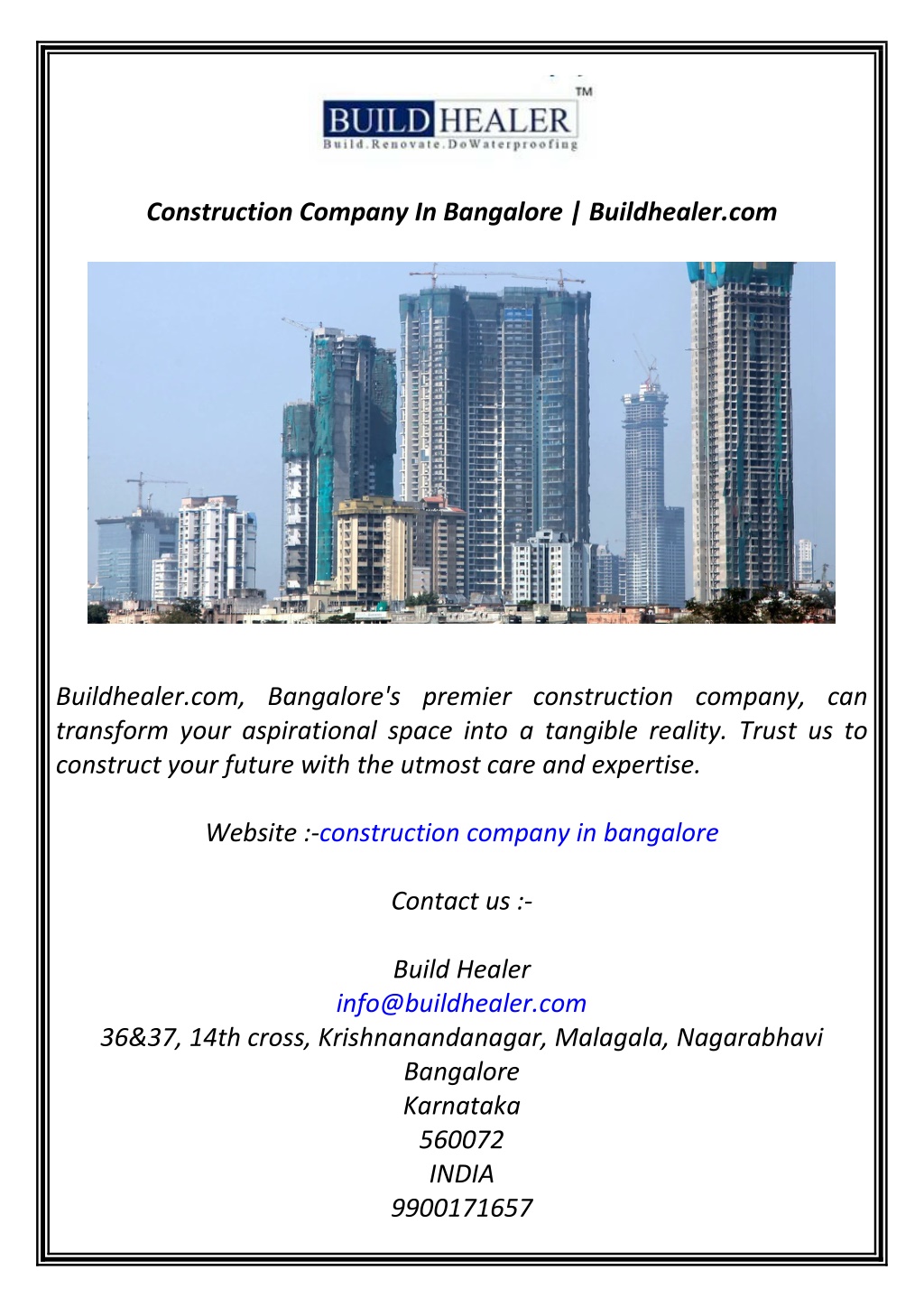 construction company in bangalore buildhealer com l.w