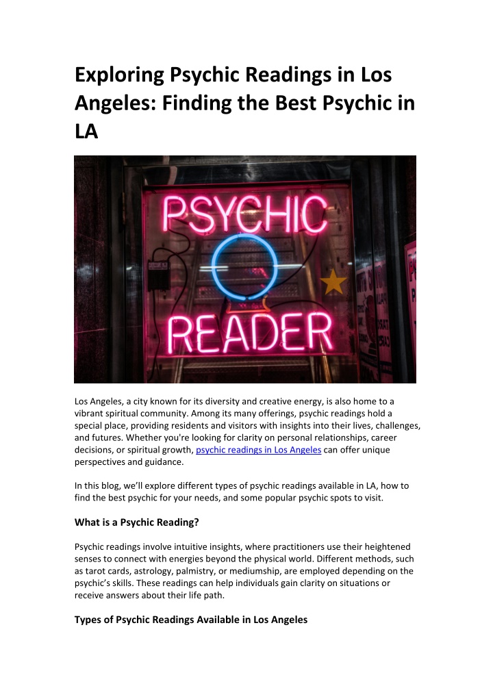 exploring psychic readings in los angeles finding n.w