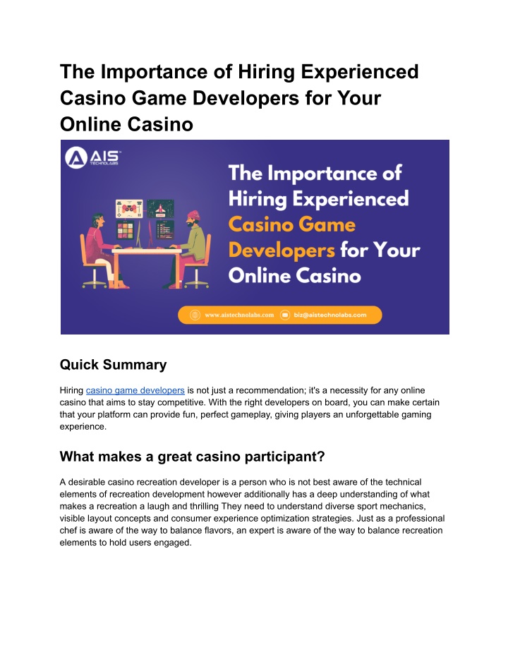 the importance of hiring experienced casino game n.w