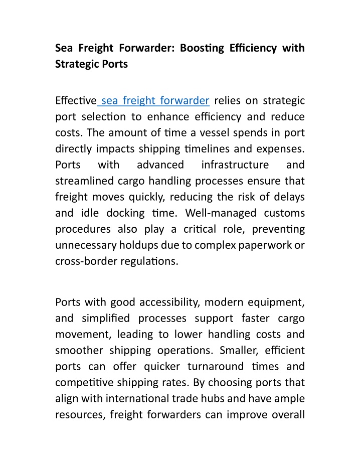 sea freight forwarder boos ng efficiency with n.w