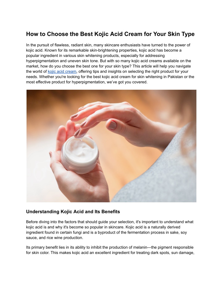 how to choose the best kojic acid cream for your n.w