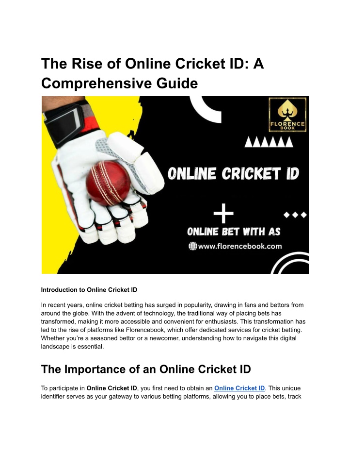 the rise of online cricket id a comprehensive n.w