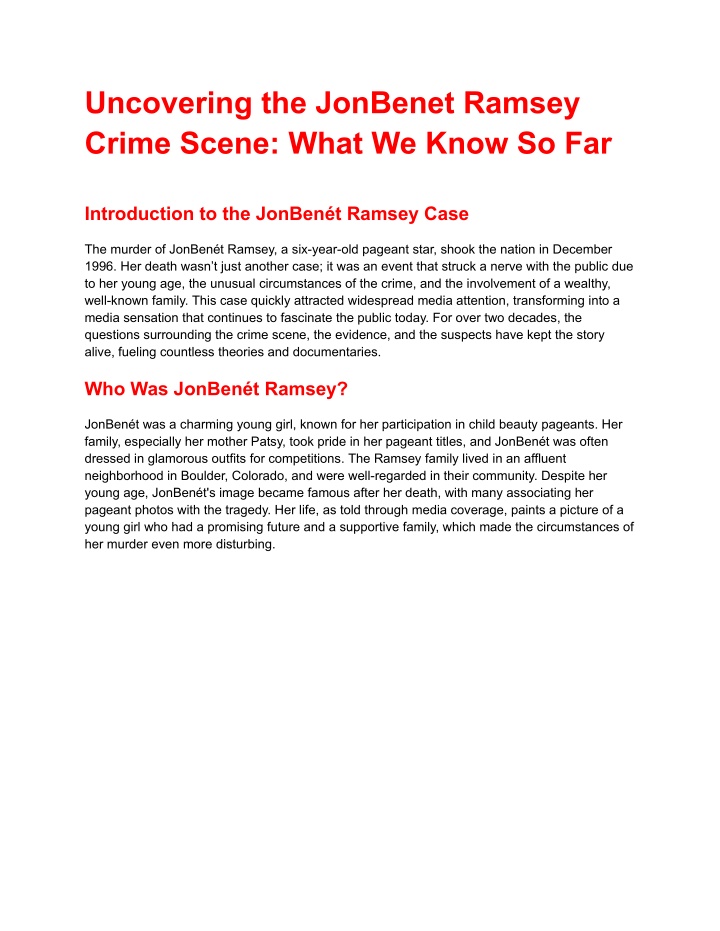 uncovering the jonbenet ramsey crime scene what n.w