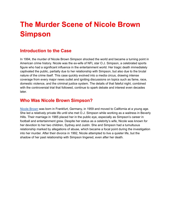 the murder scene of nicole brown simpson n.w