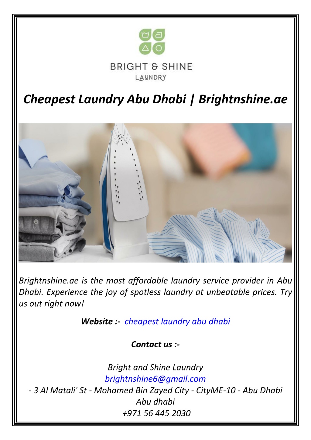 cheapest laundry abu dhabi brightnshine ae l.w