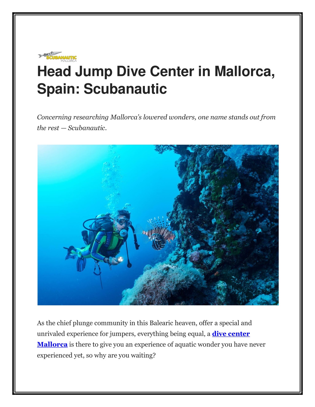 head jump dive center in mallorca spain l.w