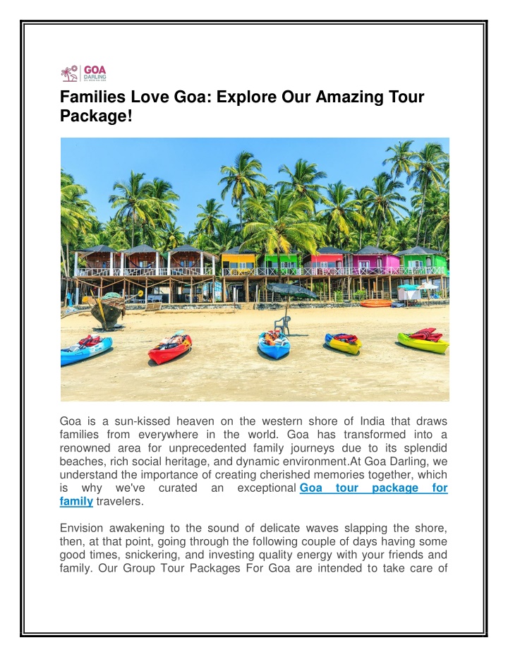 families love goa explore our amazing tour package n.w