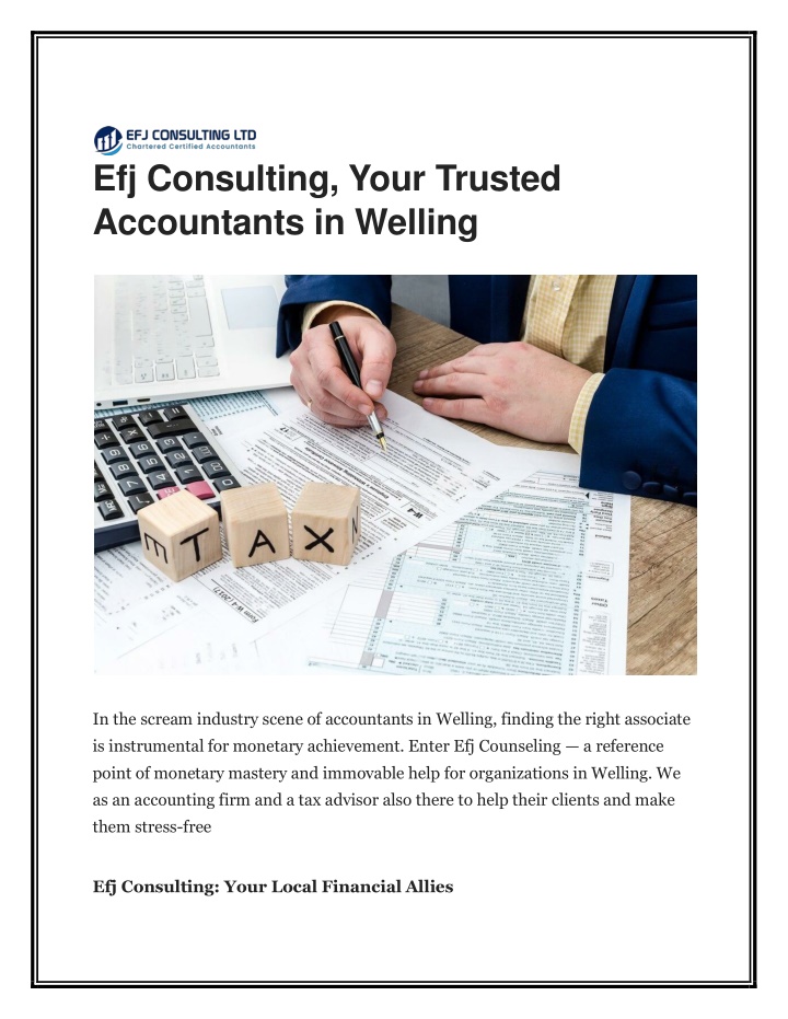 efj consulting your trusted accountants in welling n.w
