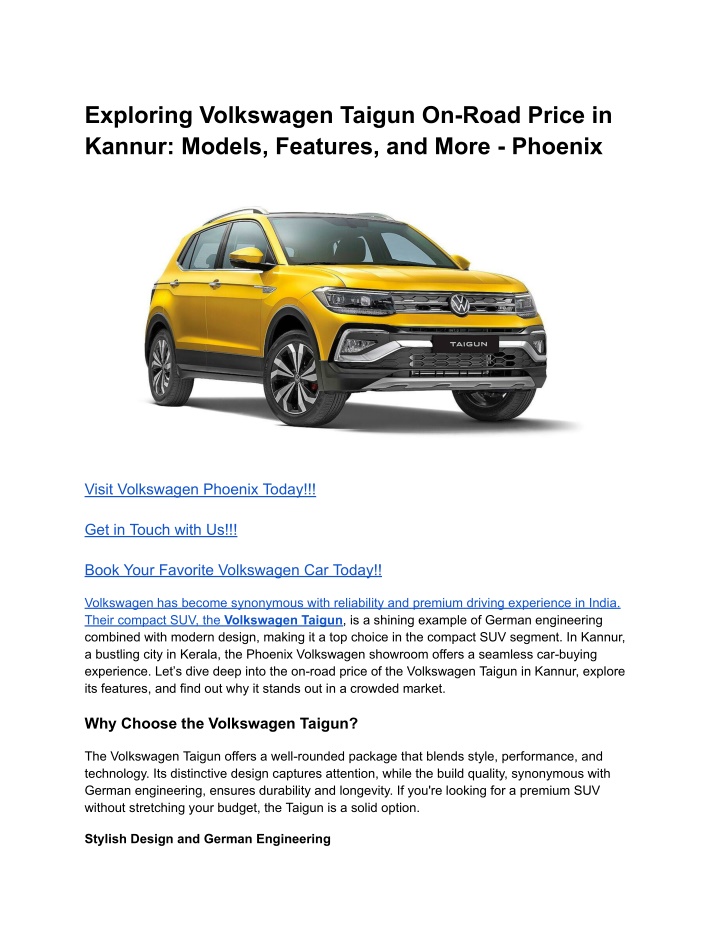 exploring volkswagen taigun on road price n.w