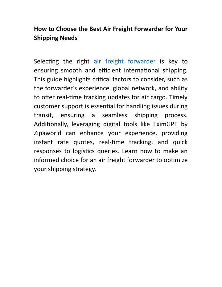 how to choose the best air freight forwarder n.w