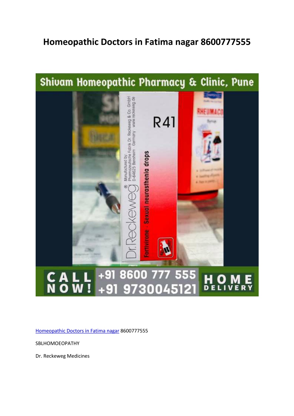 homeopathic doctors in fatima nagar 8600777555 l.w