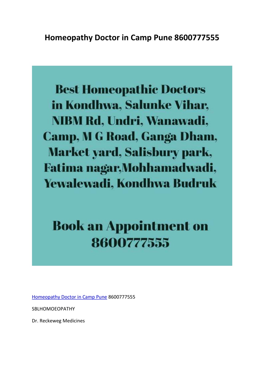 homeopathy doctor in camp pune 8600777555 l.w