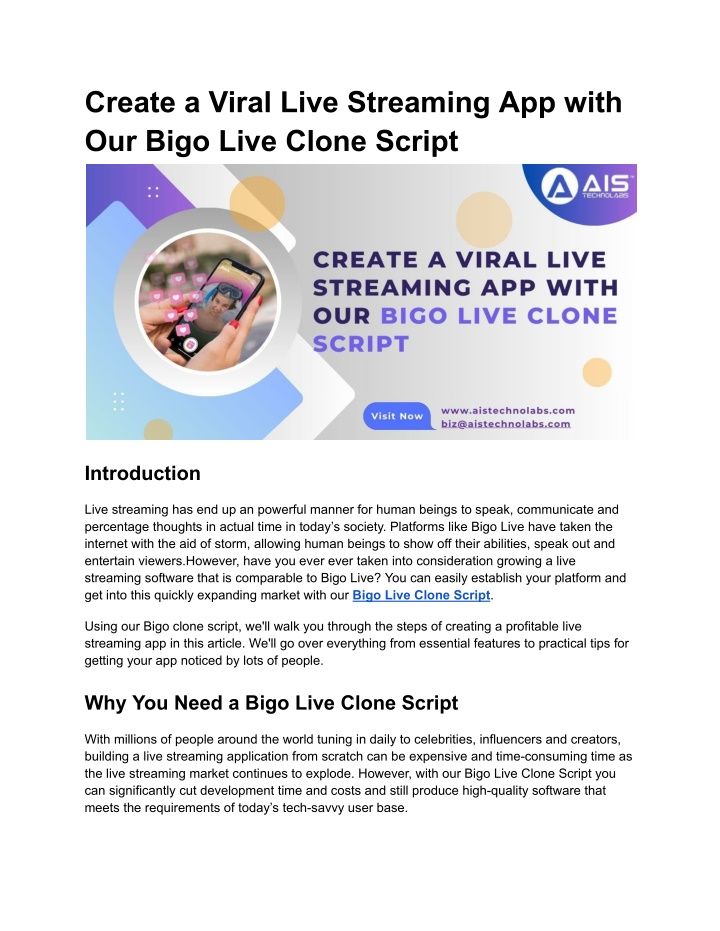 create a viral live streaming app with our bigo n.w