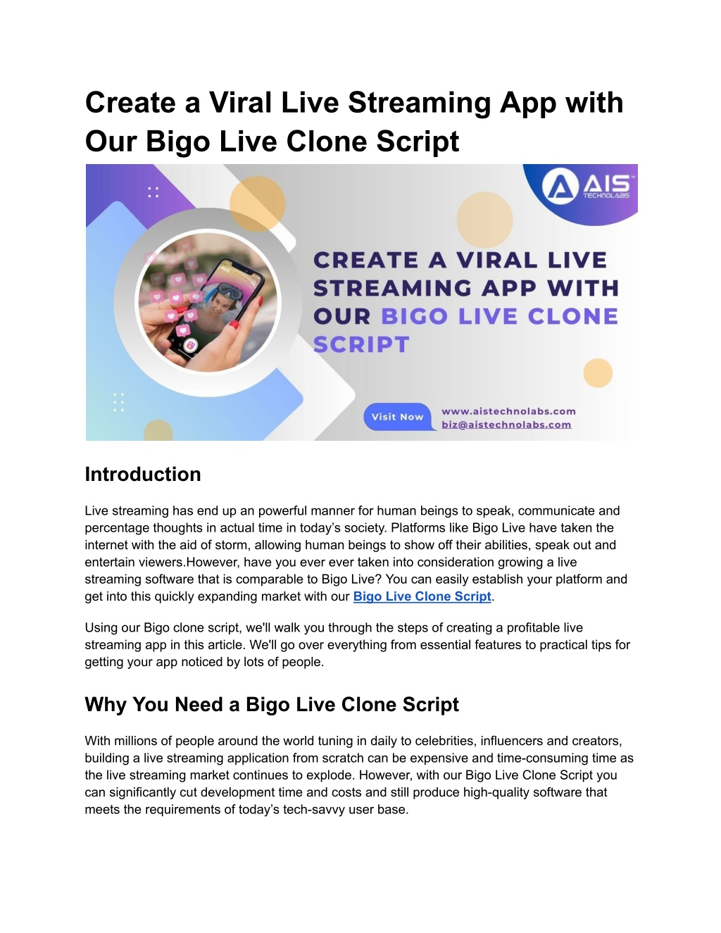 create a viral live streaming app with our bigo l.w