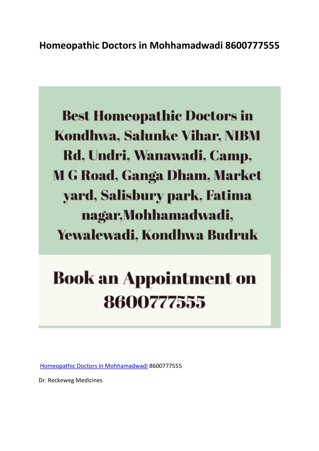 homeopathic doctors in mohhamadwadi 8600777555 l.w