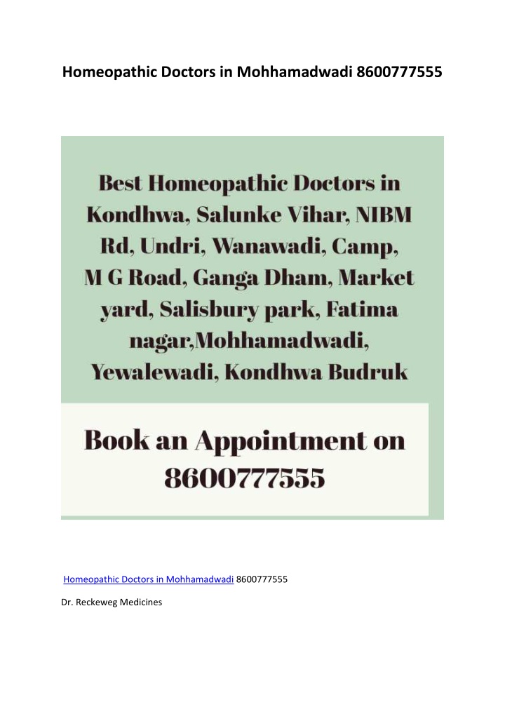 homeopathic doctors in mohhamadwadi 8600777555 n.w