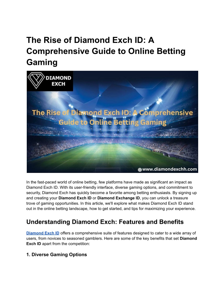 the rise of diamond exch id a comprehensive guide n.w