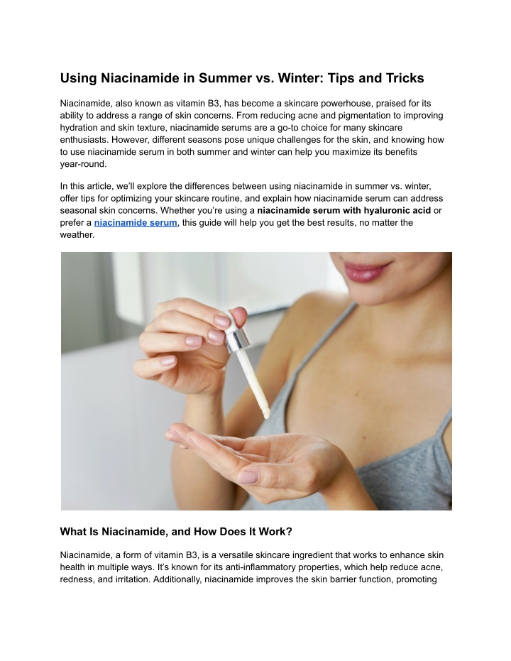 using niacinamide in summer vs winter tips n.w