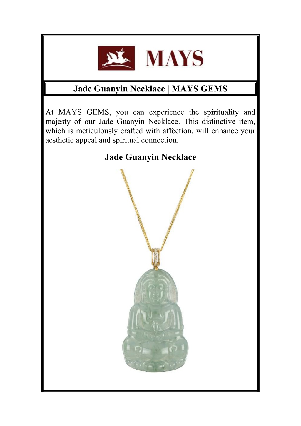 jade guanyin necklace mays gems l.w