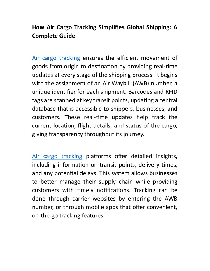 how air cargo tracking simplifies global shipping n.w