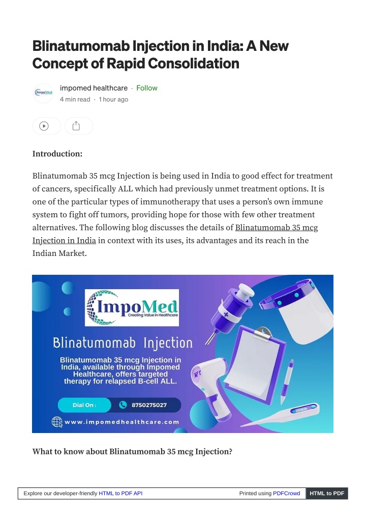blinatumomab injection in india a new concept n.w