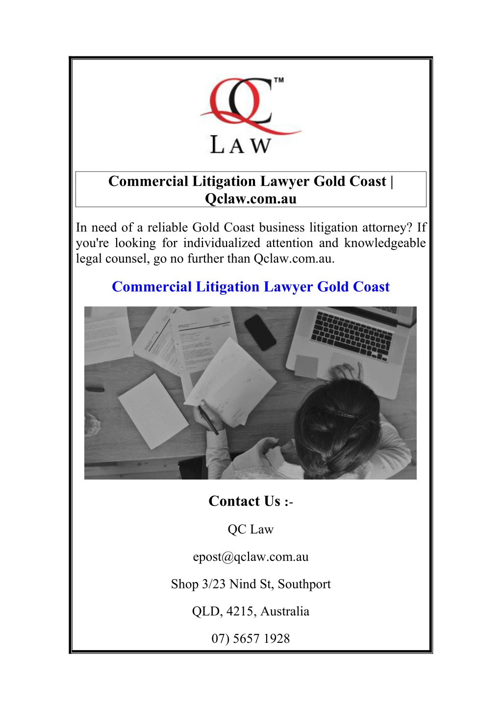 commercial litigation lawyer gold coast qclaw l.w