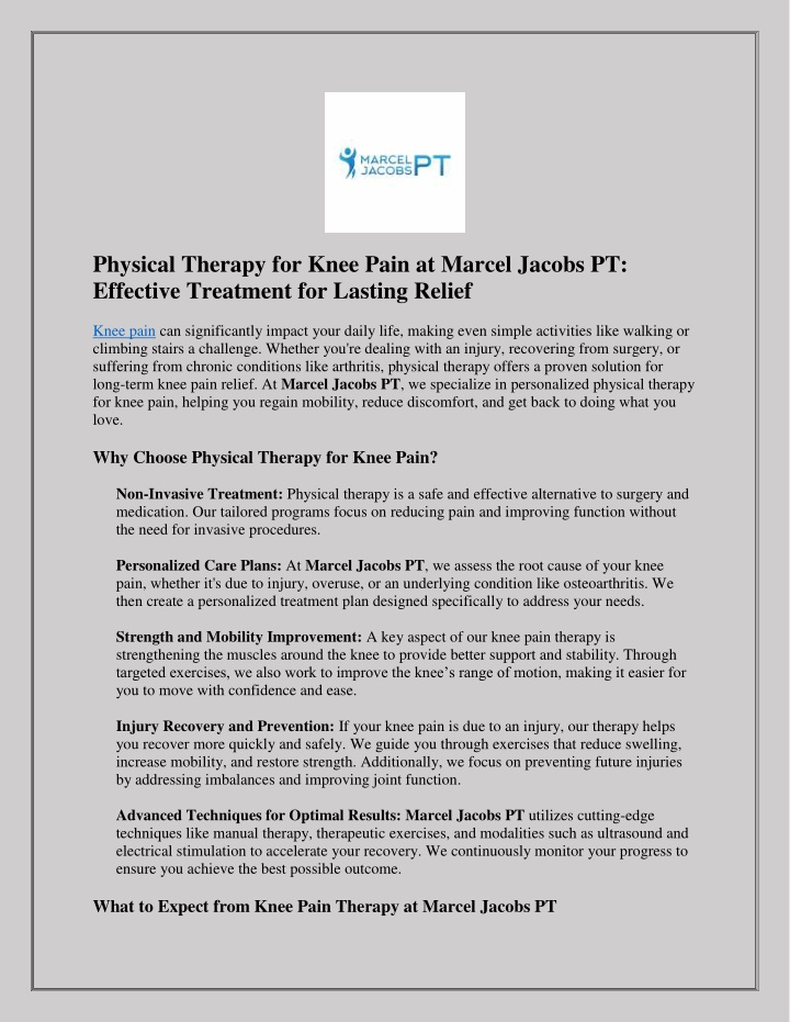 physical therapy for knee pain at marcel jacobs n.w