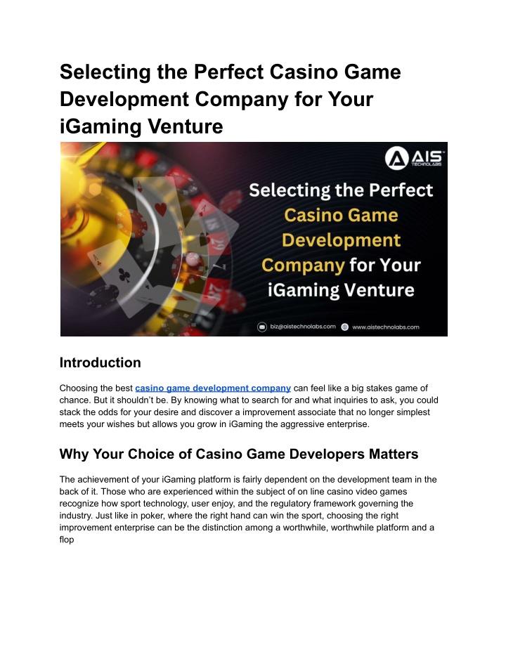 selecting the perfect casino game development n.w