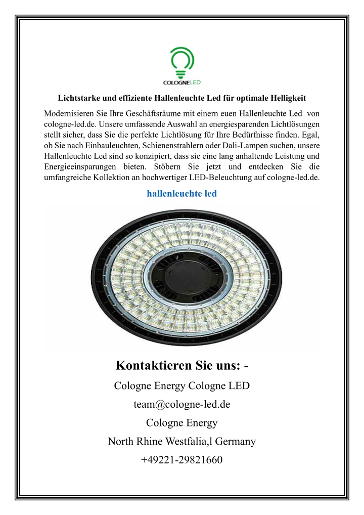 lichtstarke und effiziente hallenleuchte n.w