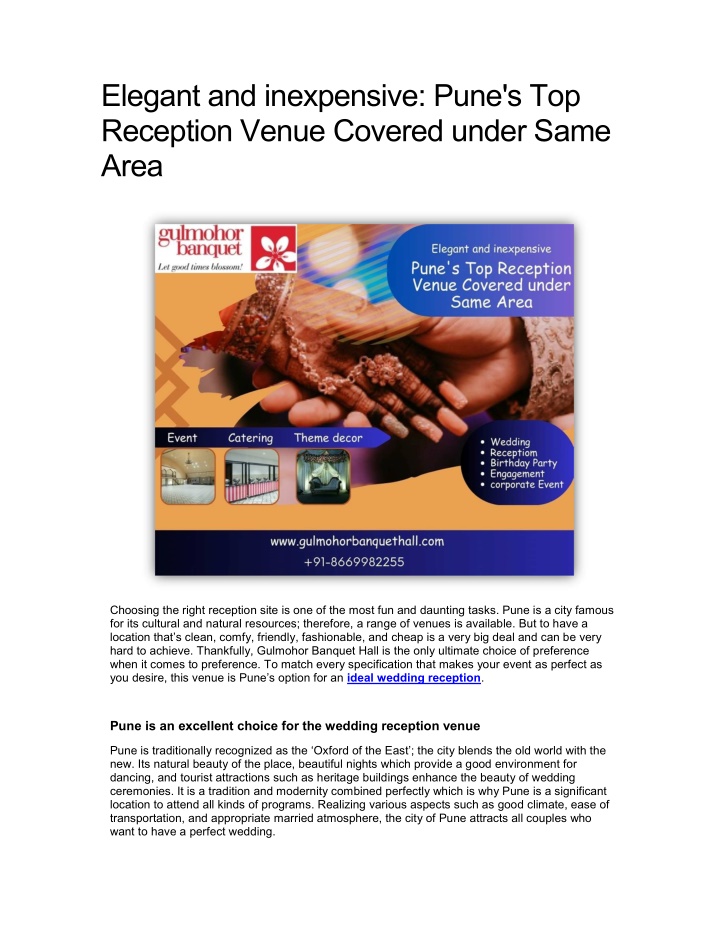 elegant and inexpensive pune s top reception n.w