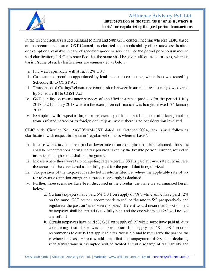 affluence advisory pvt ltd n.w