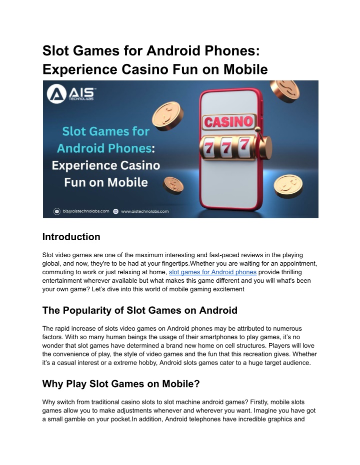 slot games for android phones experience casino n.w