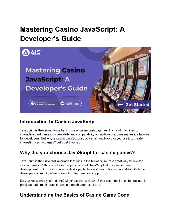 mastering casino javascript a developer s guide n.w