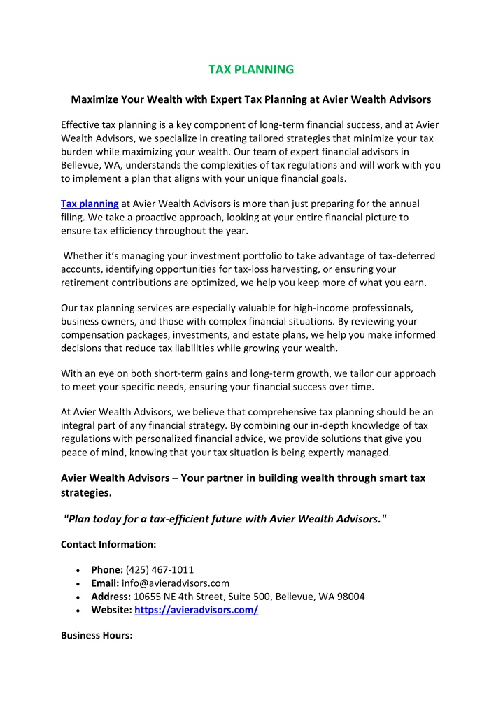 tax planning n.w