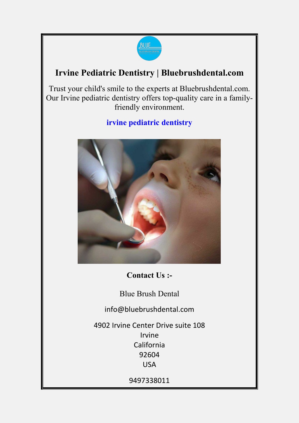 irvine pediatric dentistry bluebrushdental com l.w