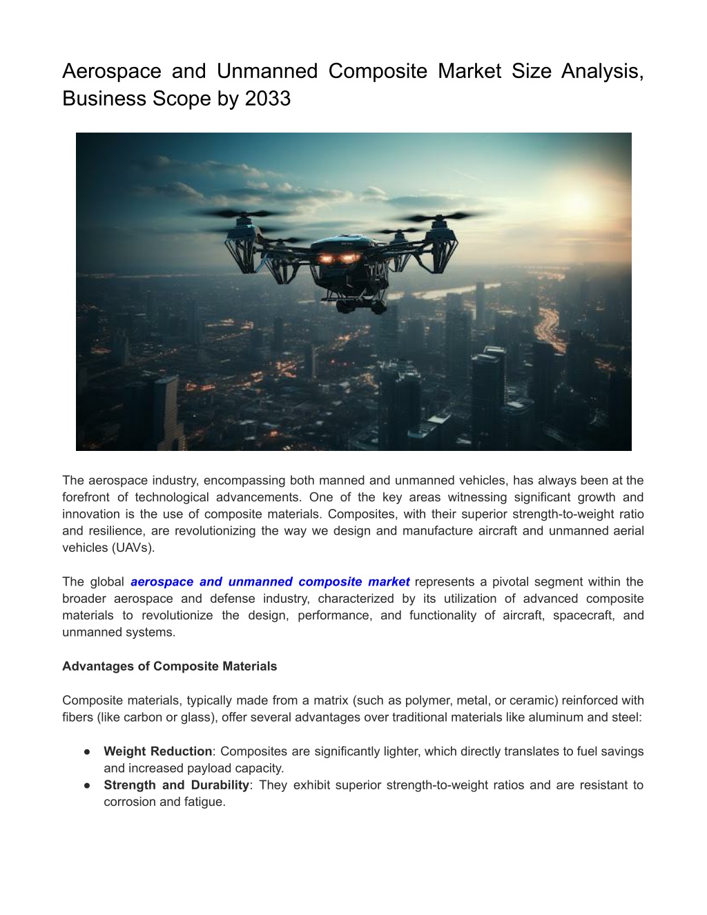 aerospace and unmanned composite market size l.w