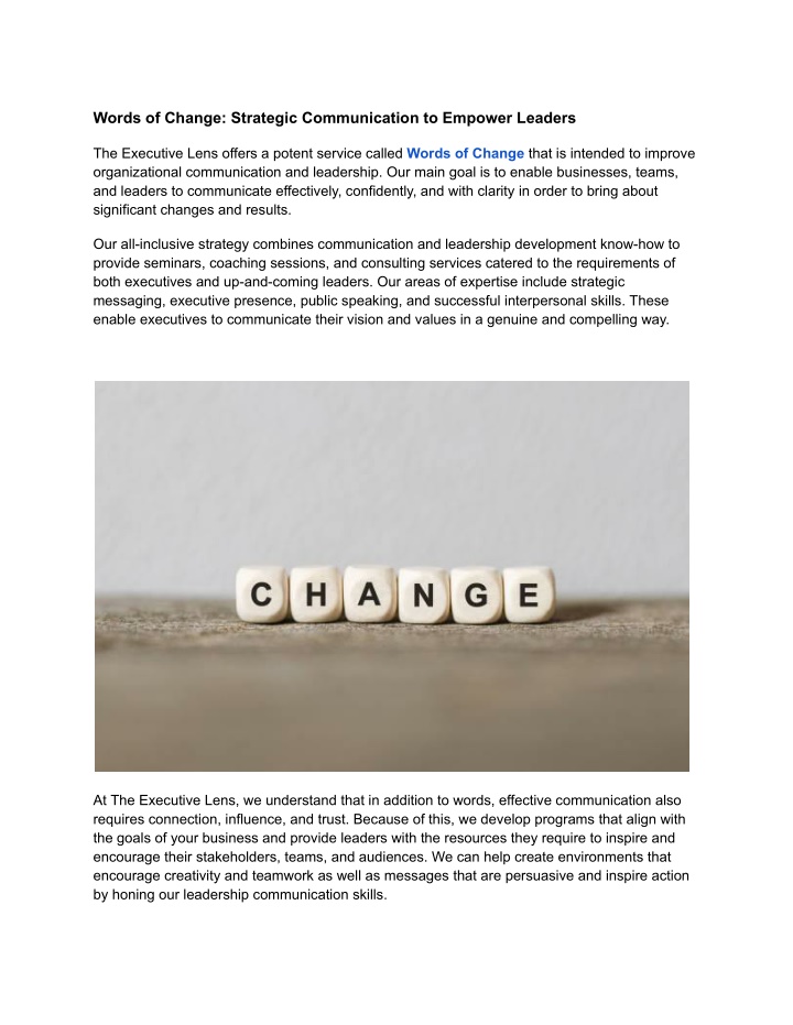 words of change strategic communication n.w