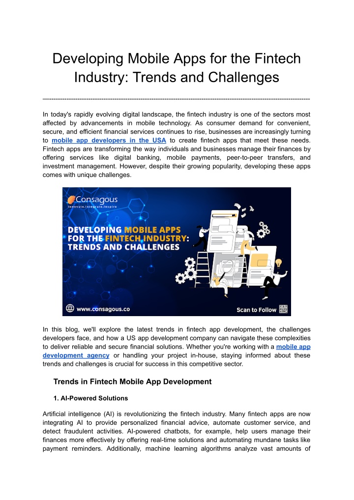 developing mobile apps for the fintech industry n.w