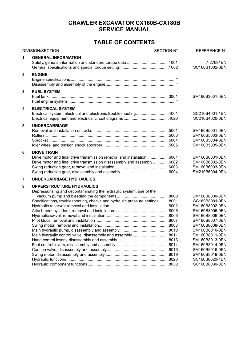 crawler excavator cx160b cx180b service manual l.w