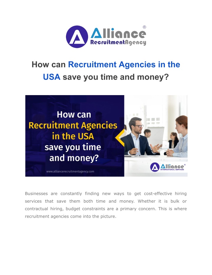 how can recruitment agencies in the usa save n.w