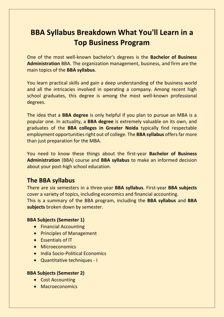bba syllabus breakdown what you ll learn n.w
